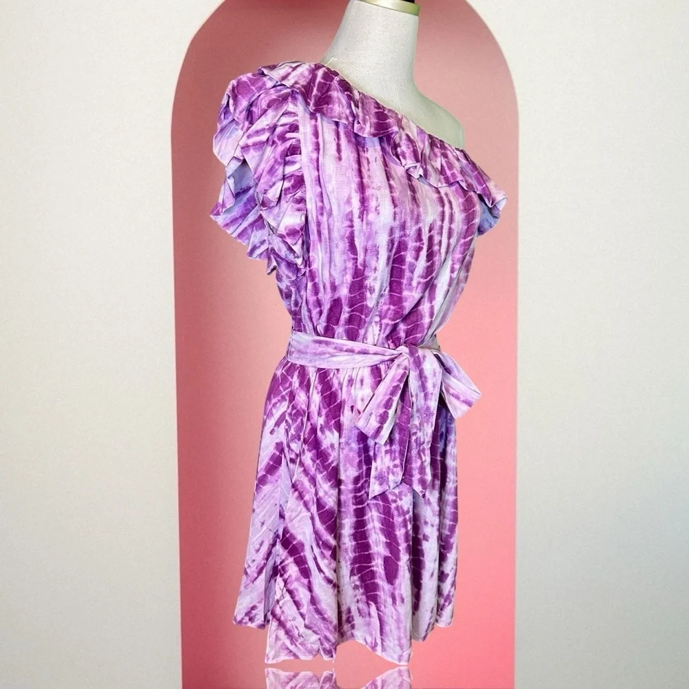 NWT LINI ‘Remi’ Ruffled Tie Dye Mini Dress in “Lavender & White” Size Small - Picture 13 of 15